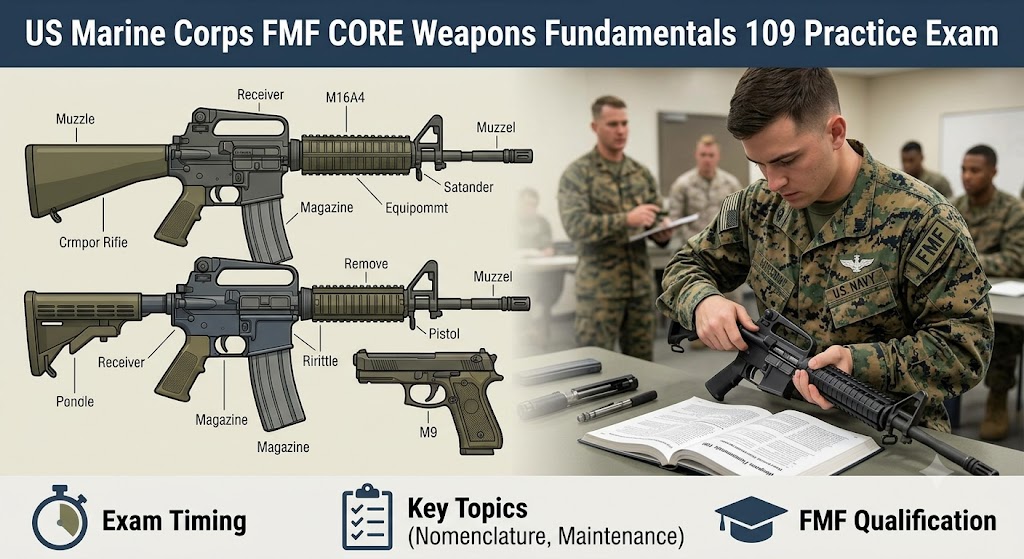 US Marine Corps FMF CORE Weapons Fundamentals (109) Practice Test Banner