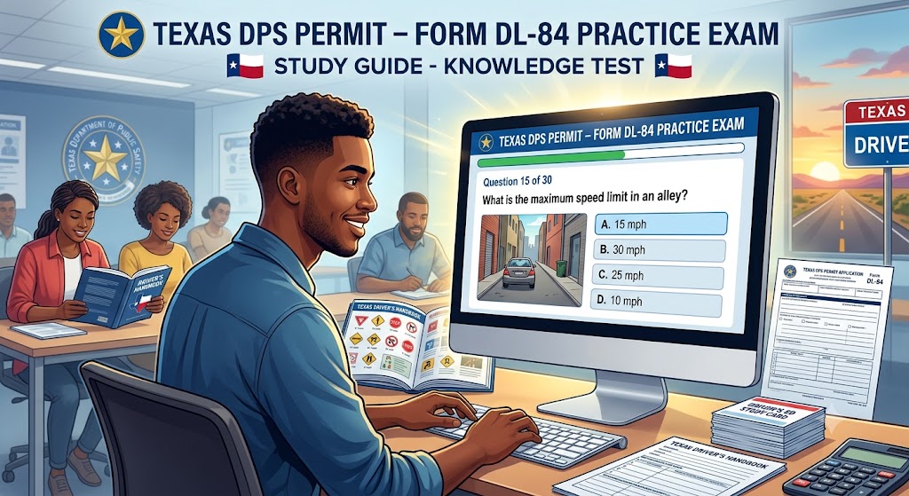 Texas DPS Permit DL-84 Practice Exam Banner