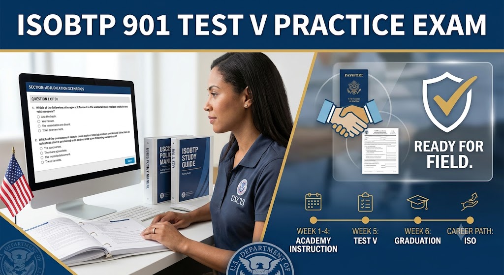 USCIS Immigration Services Officer Basic Training Program (ISOBTP 901) Test V Practice Banner