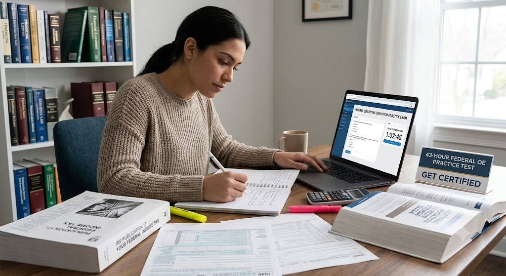 43-Hour Federal Qualifying Education Practice Test. Banner
