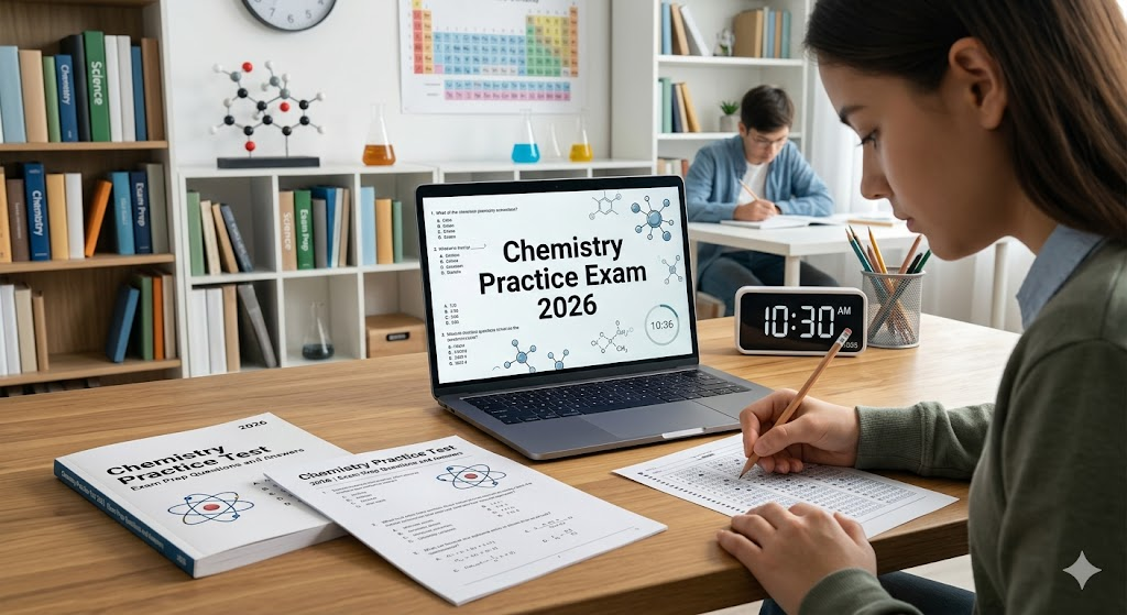 Chemistry Practice Test 2026 | Exam Prep Questions and Answers Banner