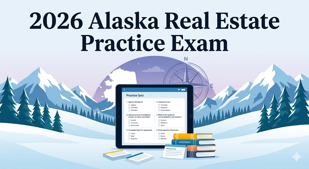 Alaska Real Estate Exam Prep 2026 | Real Estate Practice Questions Banner