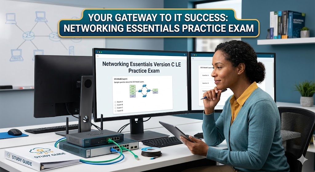 Networking Essentials Version C LE Practice Exam Banner