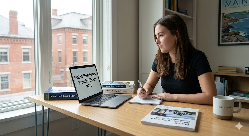 Maine Real Estate Exam Prep 2026 | Real Estate Practice Questions Banner