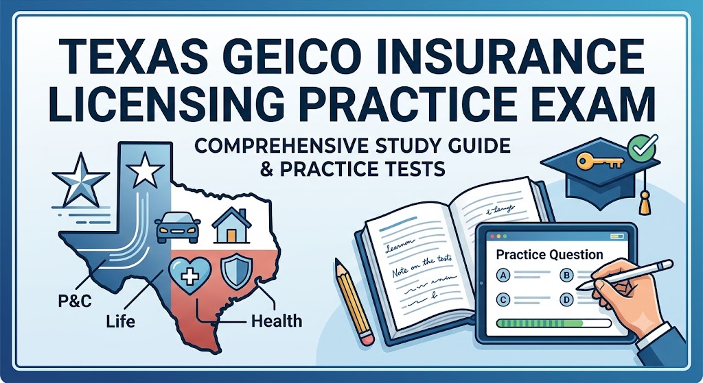 Texas State Government Employees Insurance Company (GEICO) Licensing Practice Test Banner